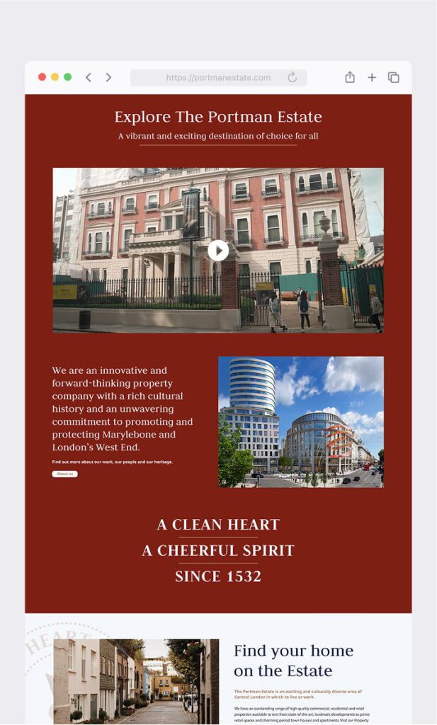 Portman Estate website design for London property marketing and digital customer relationship management