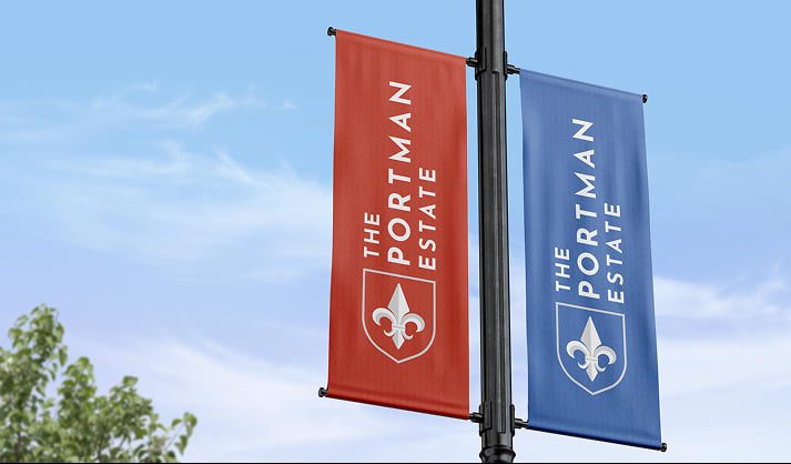Portman Estate logo street banners for London property branding, website design and digital marketing