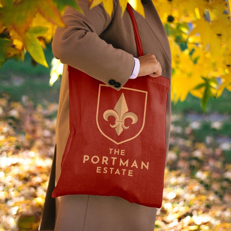 Portman Estate logo tote bag for London property branding, website design and digital marketing