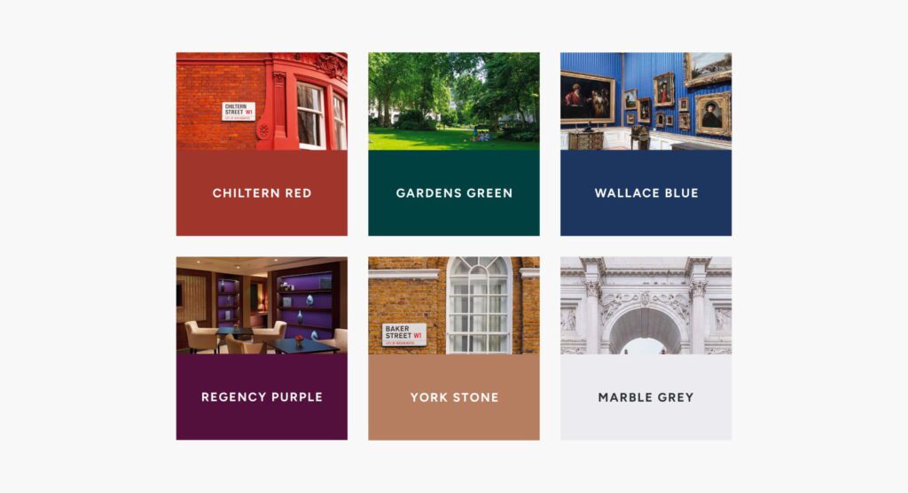 Portman Marylebone colour palette for London website design, brand strategy and CRM-driven property marketing