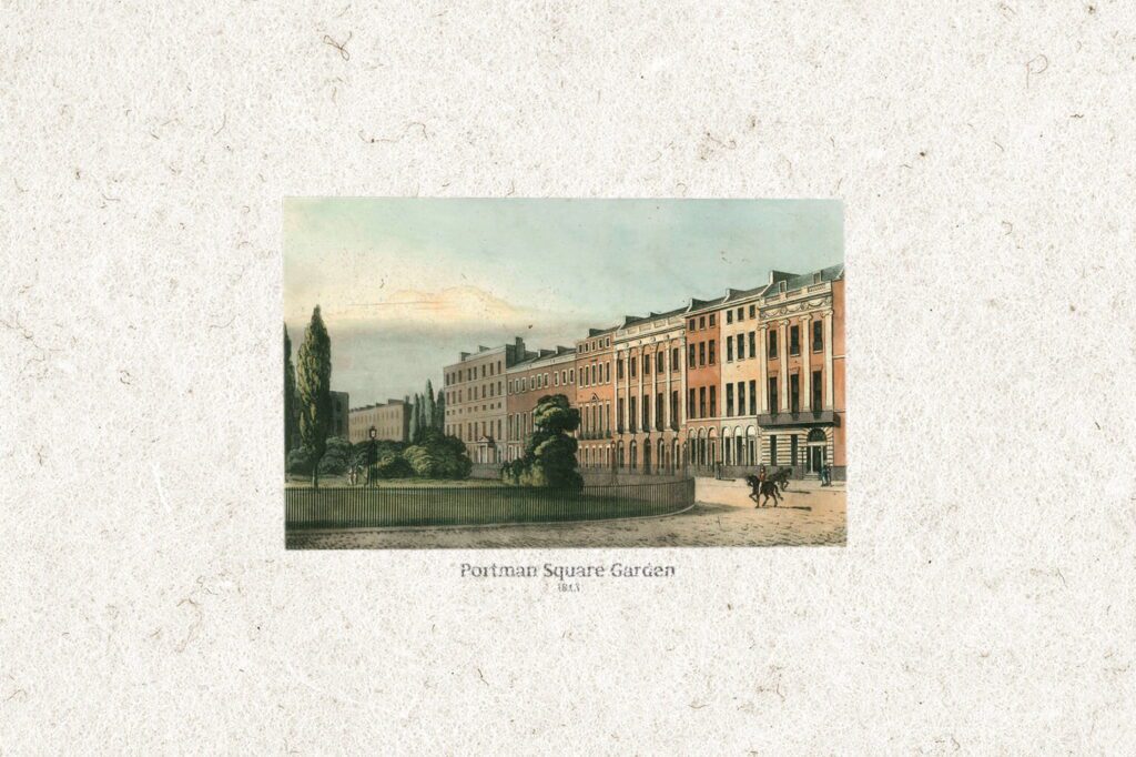 Portman Square Garden heritage artwork supporting London website design and CRM-driven property branding