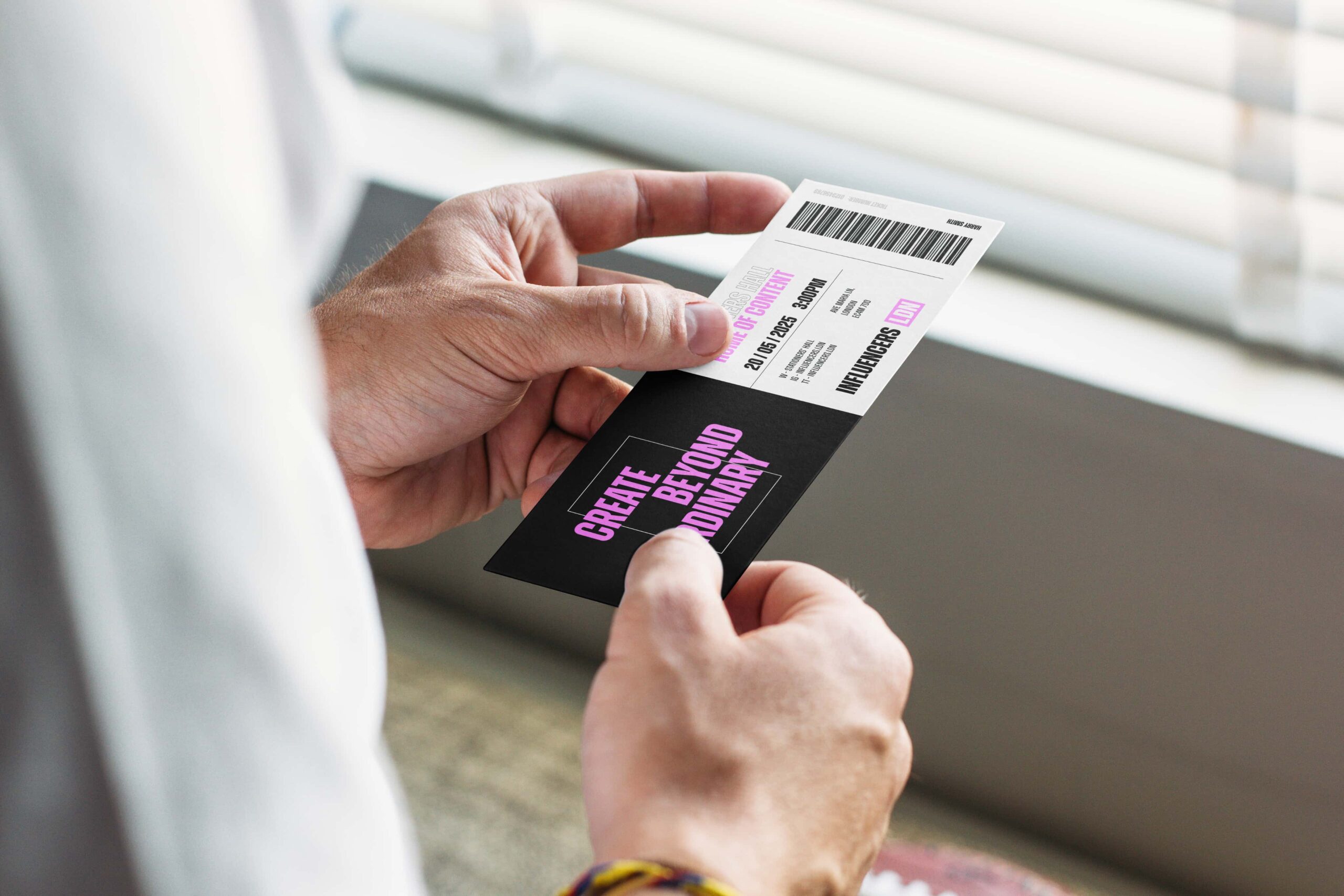 Influencers LDN event ticket design created through brand strategy and CRM-driven customer engagement