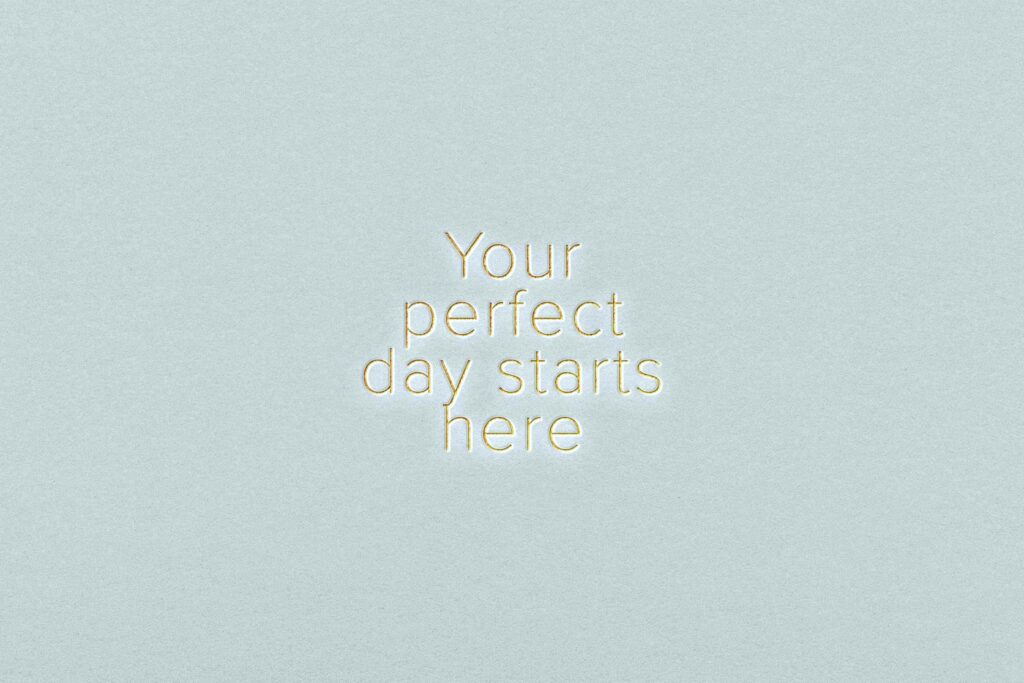 Nurstead Court brand quote design reading “Your perfect day starts here” showcasing refined luxury brand messaging and visual identity development