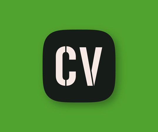 Chegworth Valley CV logo mark in white on a black rounded square background, brand icon for Chegworth Valley farm-pressed fruit juice producer in Kent.