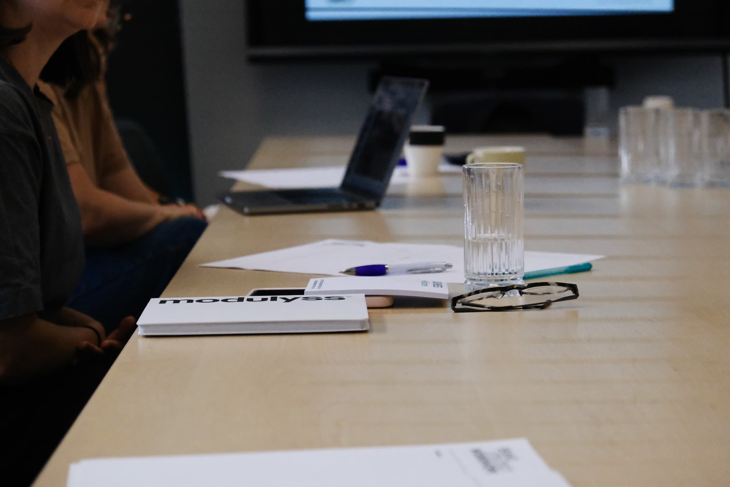 Workshop setup at Maidstone Business Terrace with notepads and brand strategy materials